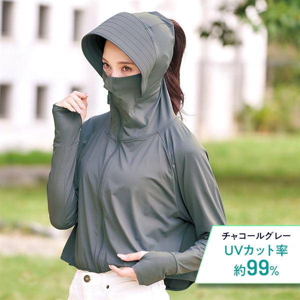 爽壁フェイスガードＵＶパーカー(チャコールグレー)