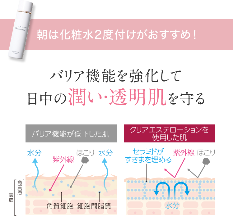 朝は化粧水2度付けがおすすめ！バリア機能を強化して日中の潤い・透明肌を守る