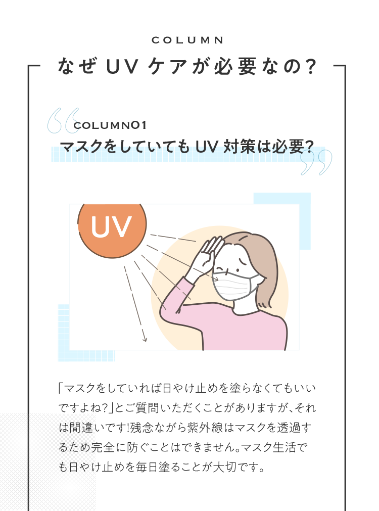 なぜUVケアが必要なの？ COLUMNO1 マスクをしていてもUV対策は必要？