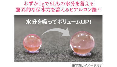 わずか1gで6Lもの水分を蓄える驚異的な保水力を蓄えるヒアルロン酸※１