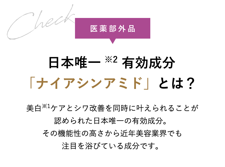 [医薬部外品]日本唯一※2有効成分　「ナイアシンアミド」とは？ 