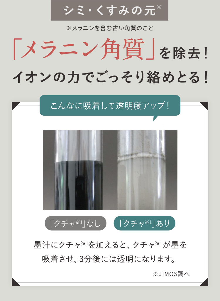 シミ・くすみの元「メラニン角質」を除去！イオンの力でごっそり絡めとる！