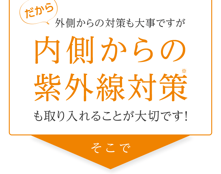 だから 外側からの対策も大事ですが内側からの紫外線対策※も取り入れることが大切です！ そこで