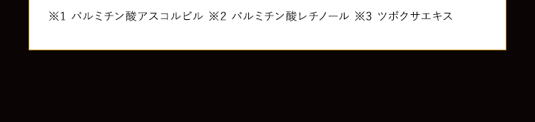 ※1 パルミチン酸アスコルビル ※2 パルミチン酸レチノール ※3 ツボクサエキス