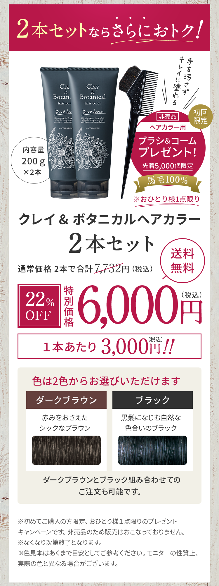 クレイ&ボタニカルヘアカラー2本セット 6,000円