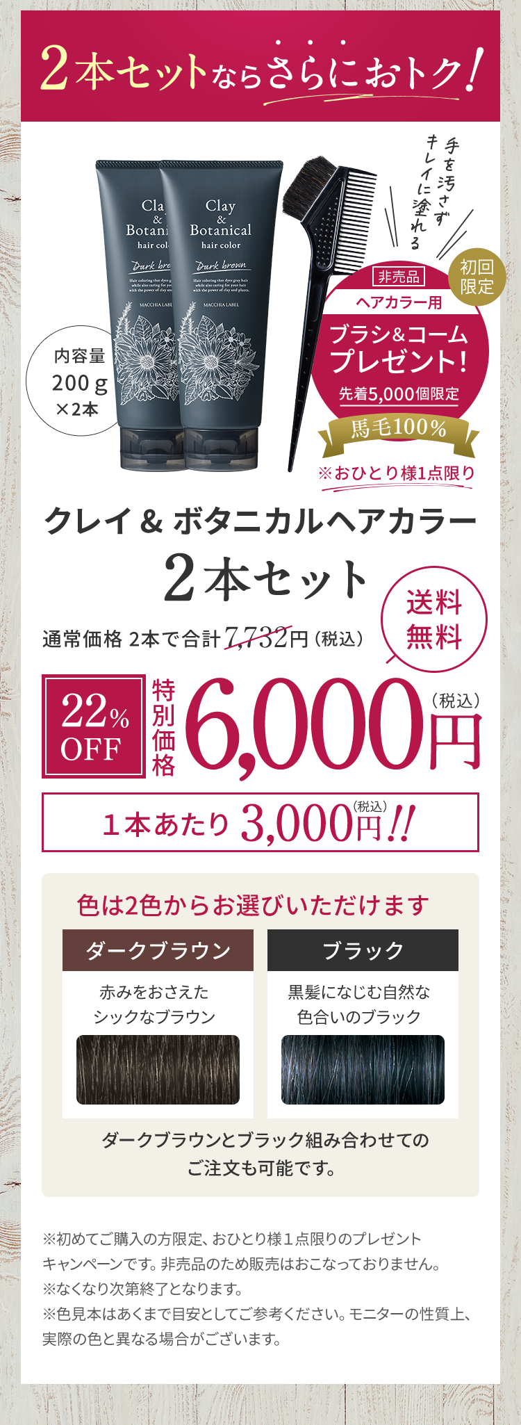 クレイ&ボタニカルヘアカラー2本セット 6,000円