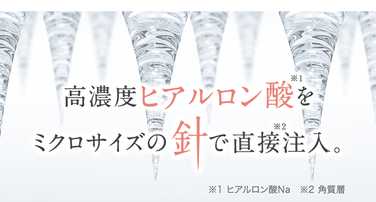 高濃度ヒアルロン酸※1をミクロサイズの針で直接※2注入。 | ※1 ヒアルロン酸Na ※2 角質層