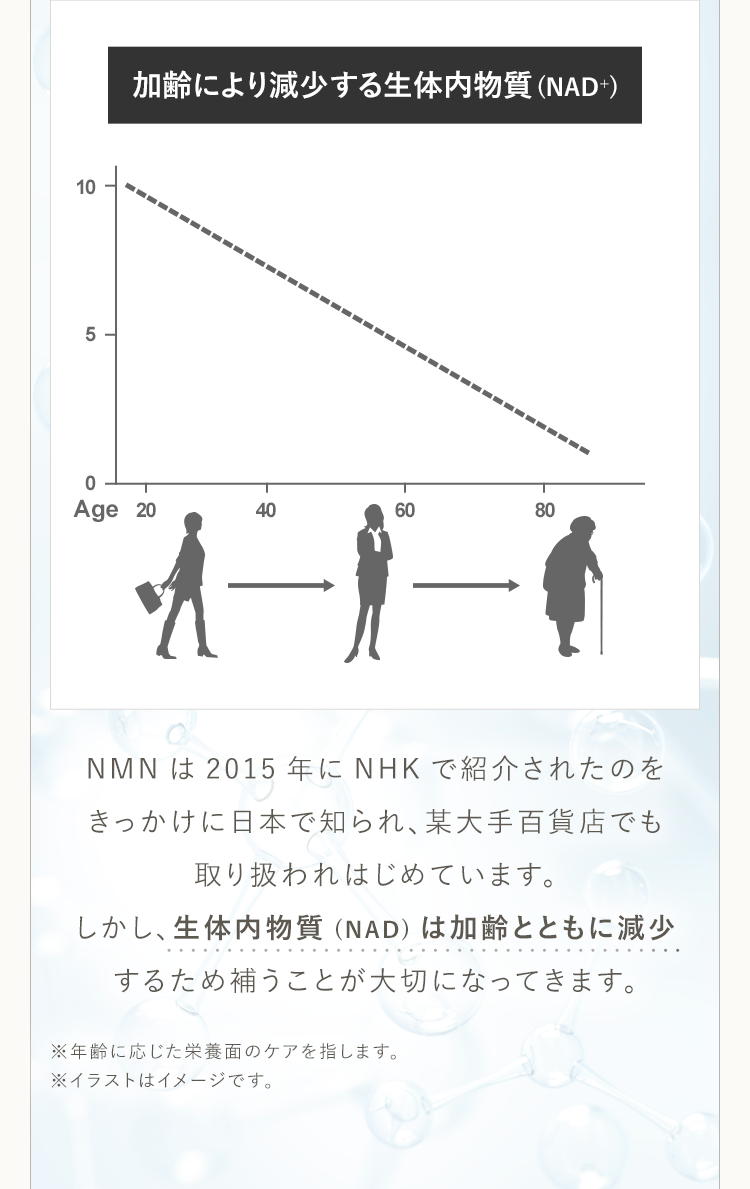 加齢により減少する生体内物質(NAD+)