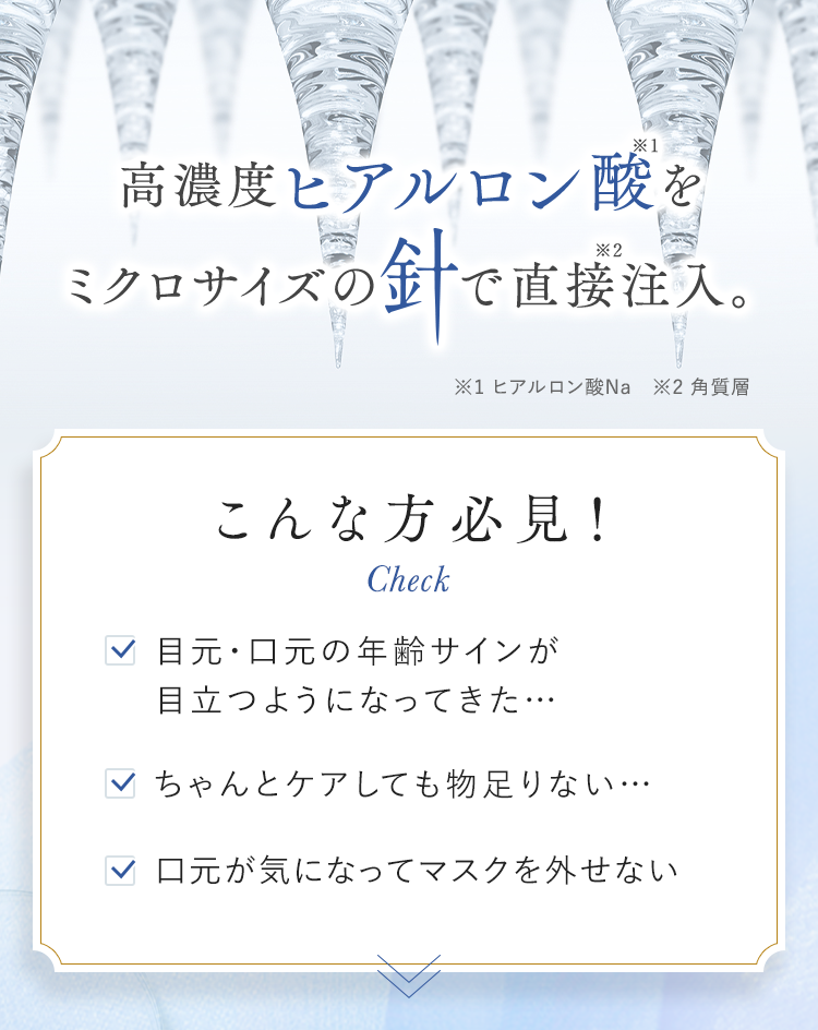 高濃度ヒアルロン酸をミクロサイズの針で直接注入。