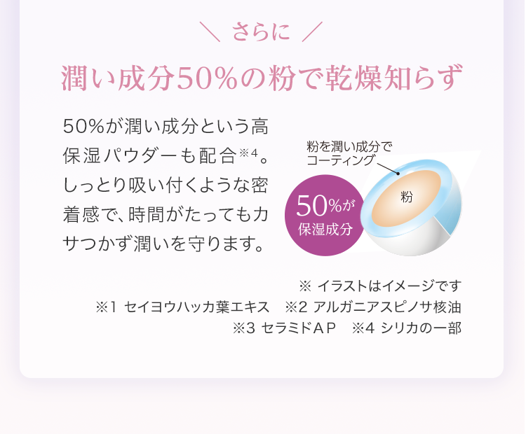 さらに潤い成分50%の粉で乾燥知らず