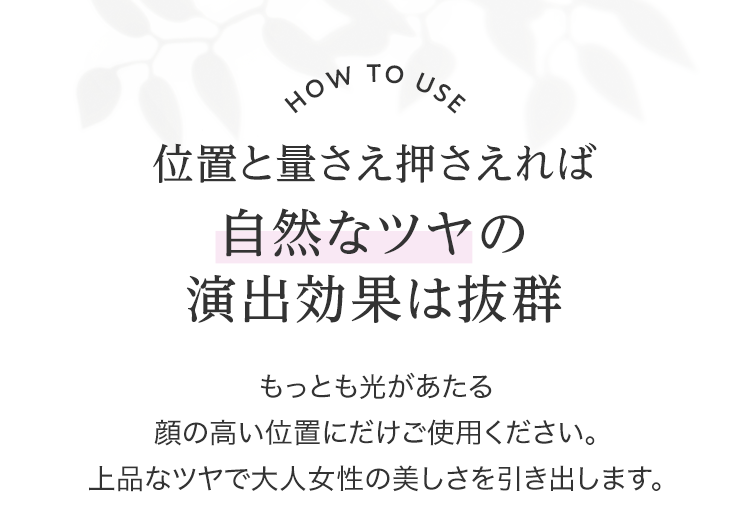 位置と量さえ押さえれば自然なツヤの演出効果は抜群