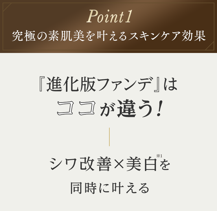 Point1 究極の素肌美を叶えるスキンケア効果 『進化版ファンデ』はココが違う！ シワ改善×美白を同時に叶える