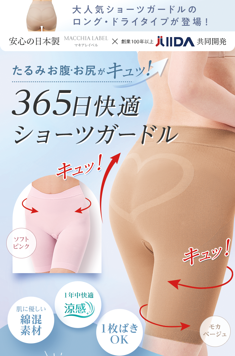 大人気ショーツガードルのロング・ドライタイプが登場！たるみお腹・お尻がキュッ！365日快適ショーツガードル