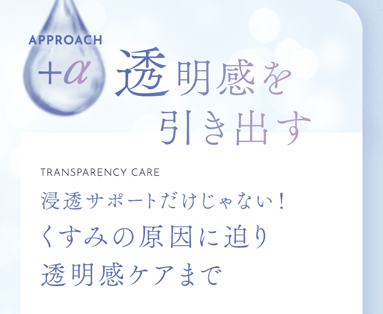 APPROACH＋α 透明感を引き出す 浸透サポートだけじゃない！くすみの原因に迫り透明感ケアまで