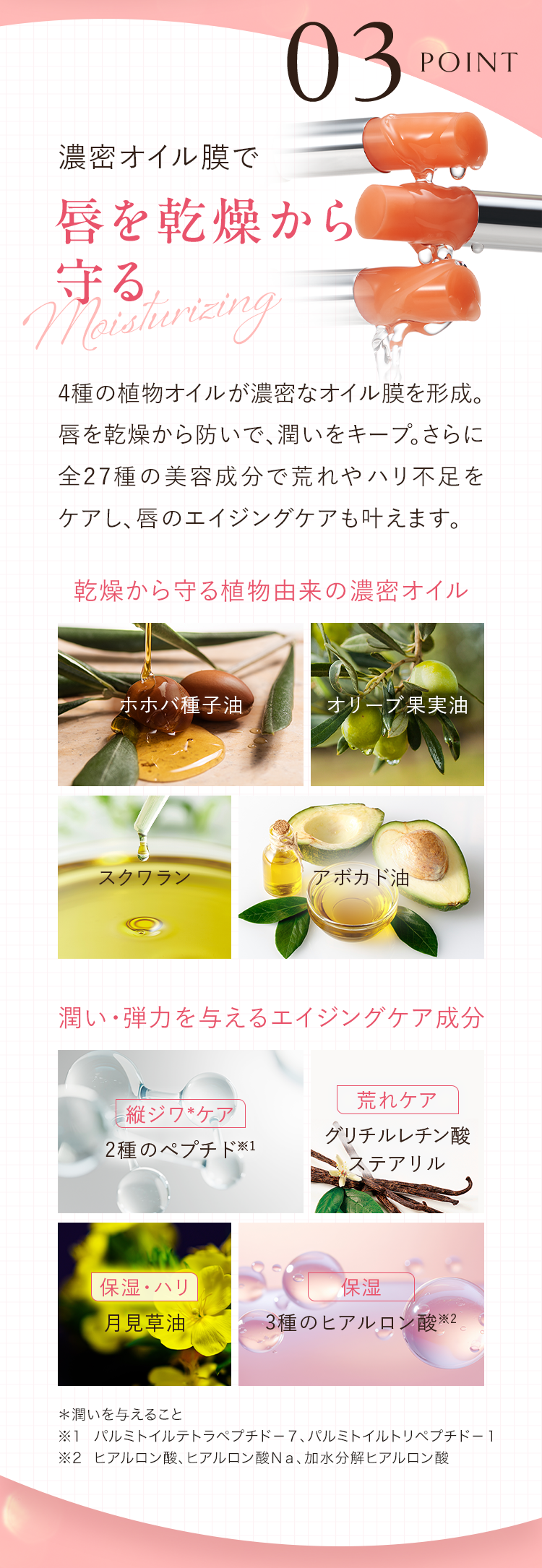 POINT03 濃密オイル膜で唇を乾燥から守る