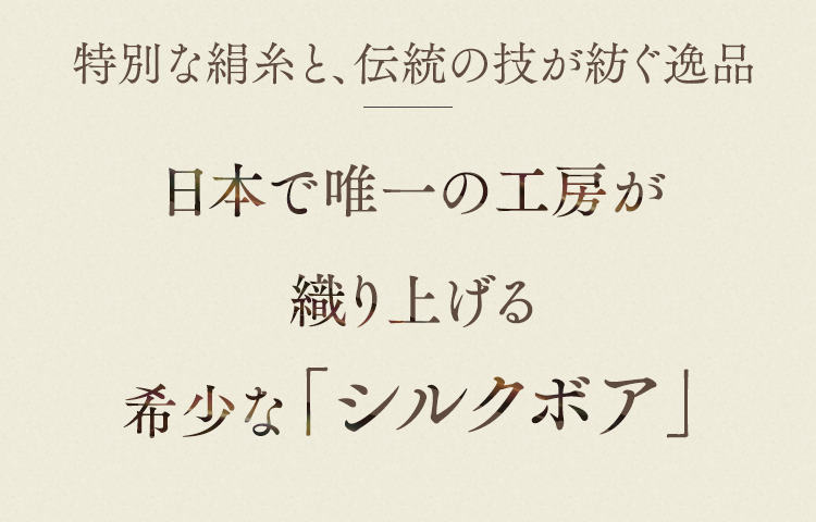 特別な絹糸と、伝統の技が紡ぐ逸品日本で唯一の工房が織り上げる希少な「シルクボア」