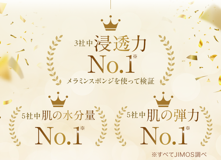 [3社中、浸透力No.1][5社中、肌の水分量No.1][5社中、肌の弾力No.1]