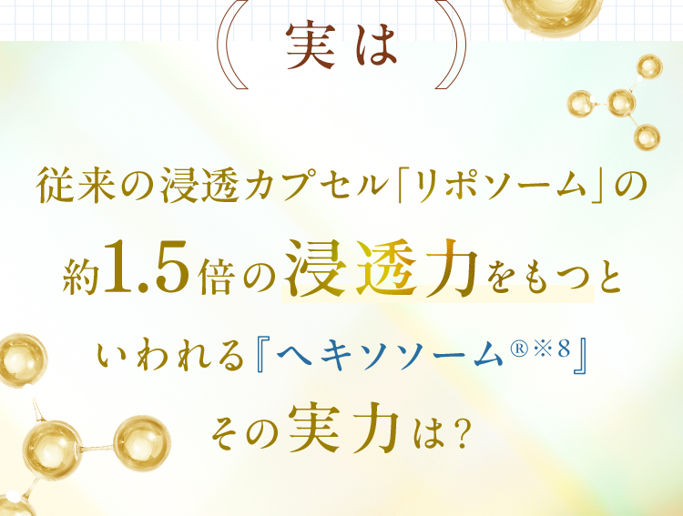 実は従来の浸透カプセル「リポソーム」の約1.5倍の浸透力をもつといわれる『ヘキソソーム&reg;※8』その実力は？