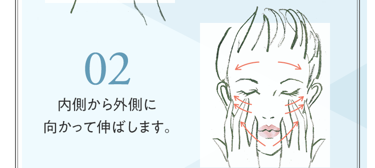 02 内側から外側に向かって伸ばします。