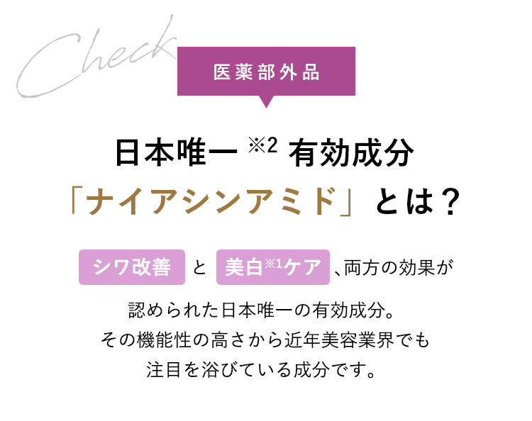 [医薬部外品]日本唯一※2有効成分　「ナイアシンアミド」とは？ 