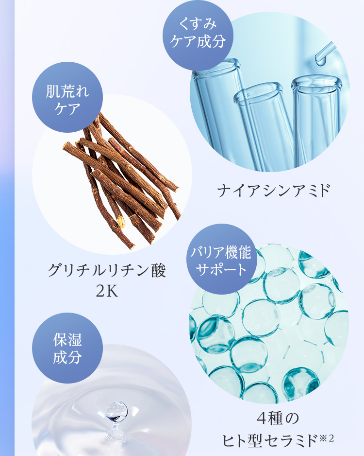 くすみケア成分 / 肌荒れケア / バリア機能サポート / 保湿成分