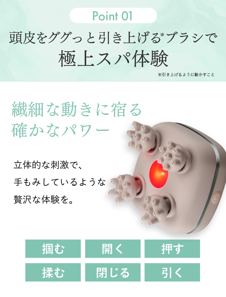 Point01 頭皮をググっと引き上げる※ブラシで極上スパ体験