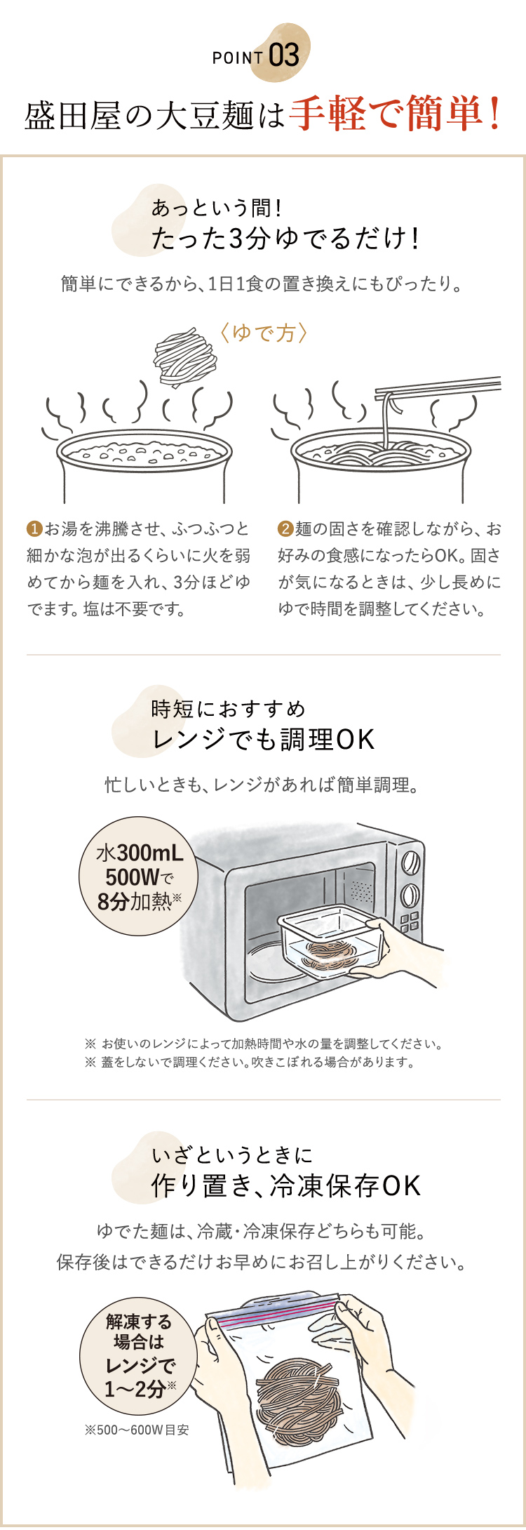 point03 盛田屋の大豆麺は手軽で簡単！
