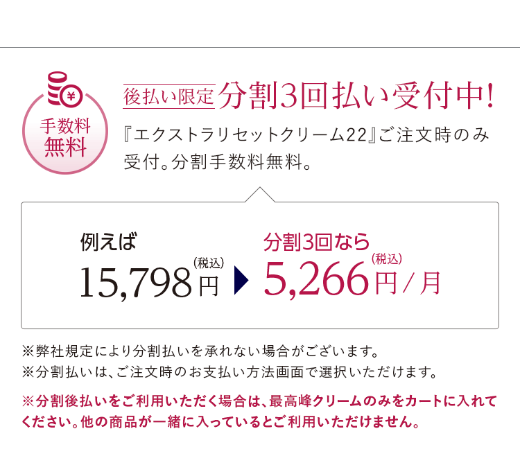 後払い限定 分割3回払い受付中![手数料無料] 『エクストラリセットクリーム22』ご注文時のみ受付。分割手数料無料。