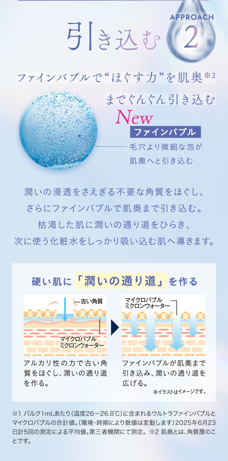APPROACH2 引き込む｜ファインバブルで“ほぐす力”を肌奥までぐんぐん引き込む