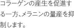 コラーゲンの産生を促進する一方、メラニンの量産を抑制します。