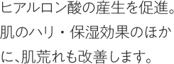 ヒアルロン酸の産生を促進。肌のハリ・保湿効果のほかに、肌荒れも改善します。