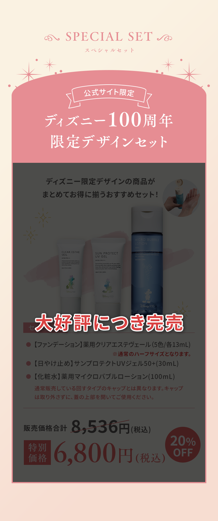 ディズニー100周年 限定デザインセット 特別価格 8,500円(税込)