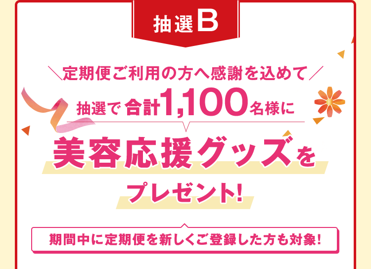 抽選B ＼定期便ご利用の方へ感謝を込めて／ 抽選で合計1,100名様に美容応援グッズをプレゼント！
