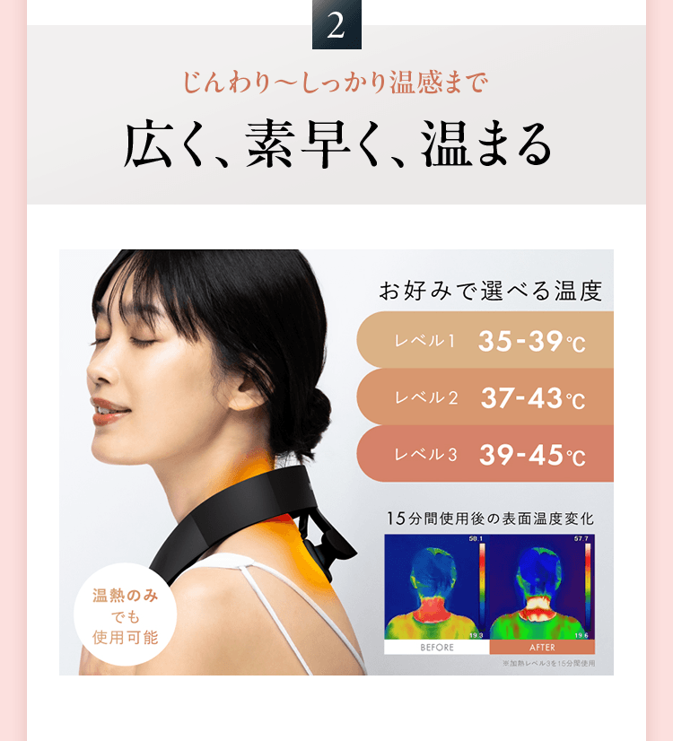 じんわり～しっかり温感まで広く、素早く、温まる