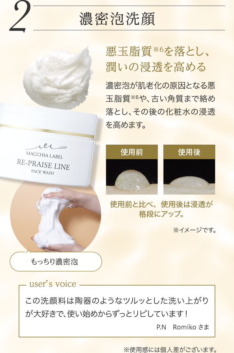 2 濃密泡洗顔 悪玉脂質※6を落とし、潤いの浸透を高める
