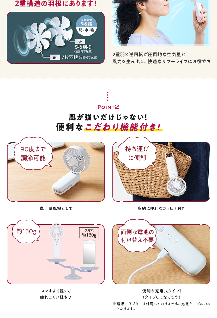 POINT2 ココが違う！風が強いだけじゃない！便利なこだわり機能付き！