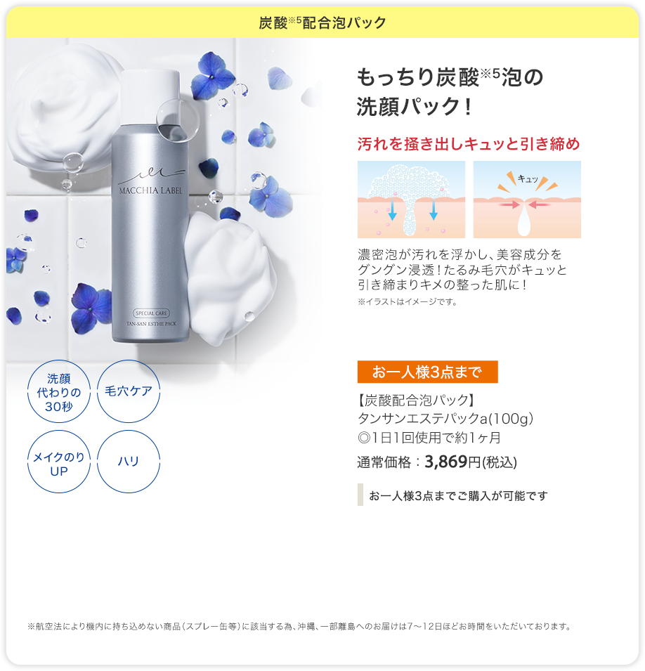 炭酸※5配合泡パック | もっちり炭酸※5泡の洗顔パック!
