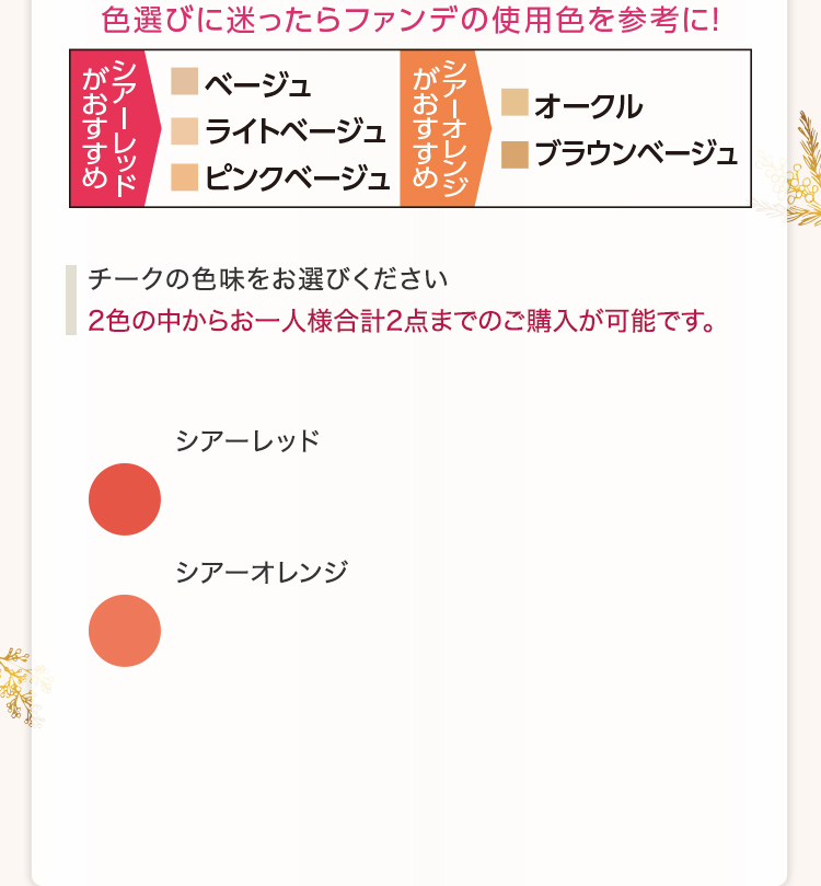 2色の中からお一人様合計2点までのご購入が可能です。