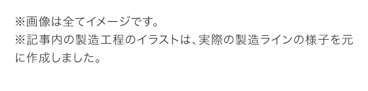 ※画像は全てイメージです。※記事内の製造工程のイラストは、実際の製造ラインの様子を元に作成しました。