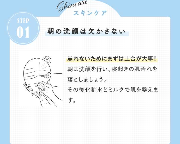STEP01 スキンケア 朝の洗顔は欠かさない