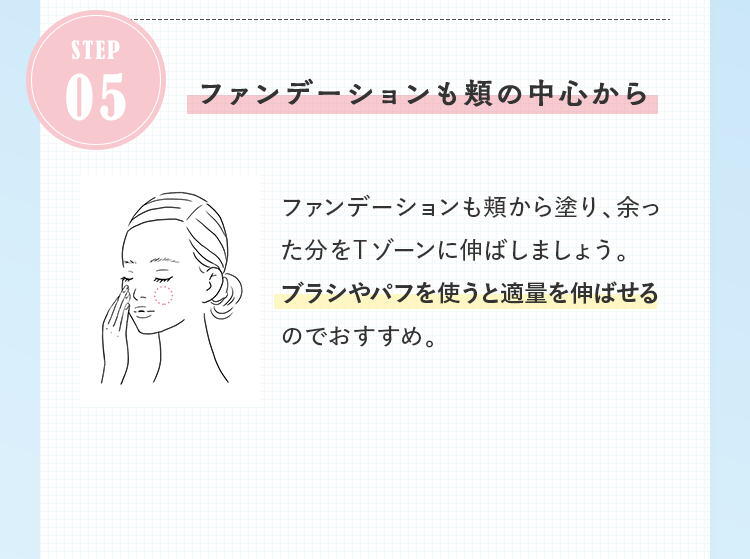STEP05 ファンデーションも頬の中心から